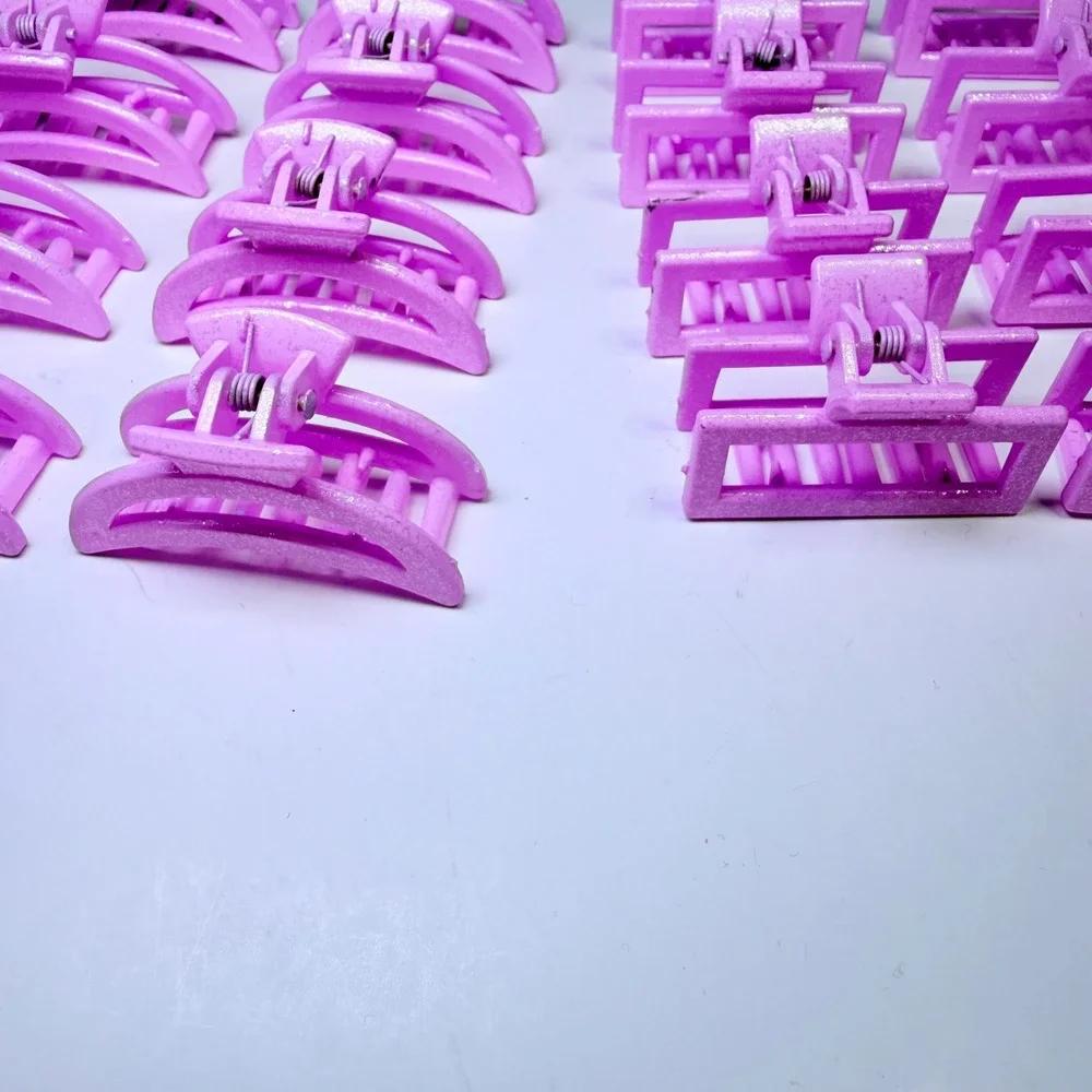 28pc Purple Pink Glitter Hair Claw Clips Set Small Rectangular Curved Y2K Style